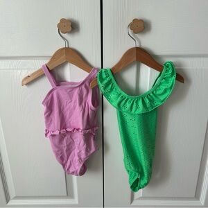 Cat & Jack Pink and Green Ruffle Swimsuit Set